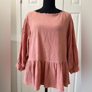 Mod Ref Dusty Rose Textured Peplum Blouse – Size M EUC